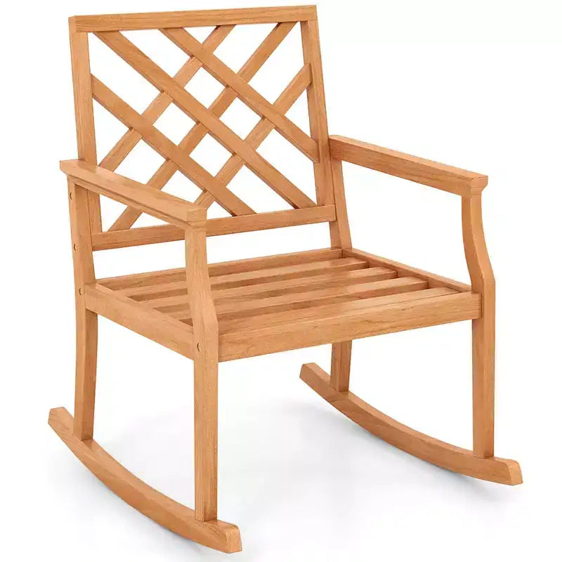 Costway 1/2 PCS Teak Wood Rocking Chair with Backrest and Slatted Seat Backyard and Lawn