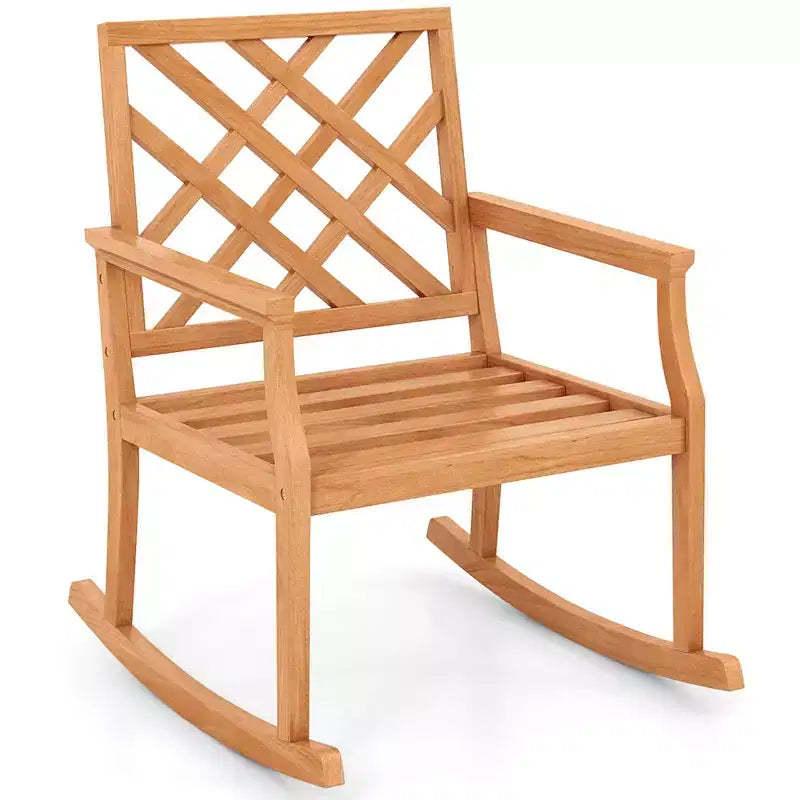 Costway 1/2 PCS Teak Wood Rocking Chair with Backrest and Slatted Seat Backyard and Lawn