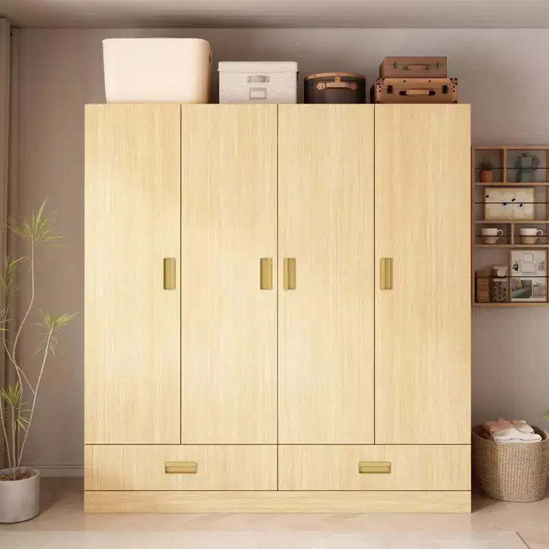 Famapy Beige 4 Door Armoir Wood Color Finish 2 Bottom Drawer Cabinets Stylish Storage