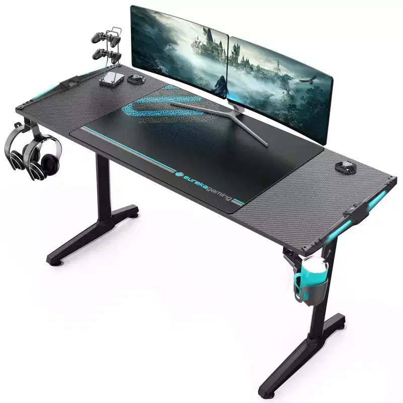 EUREKA ERGONOMIC Gaming Desk with Built-in Accessories,58.27 D x 23.62 W x 31.22 H,Black
