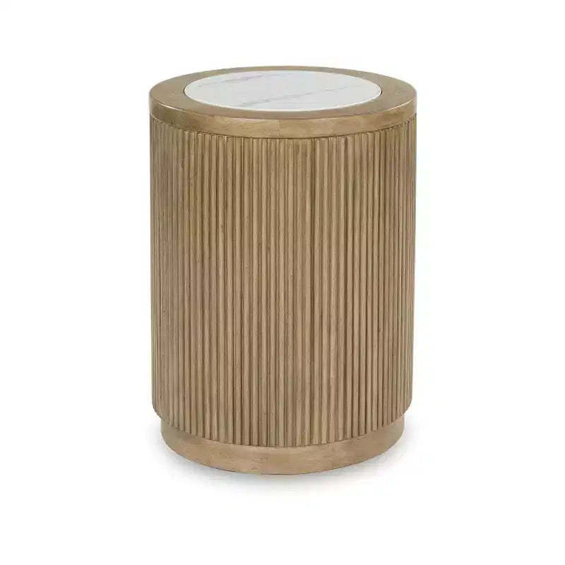 Signature Design by Ashley Camdill Round End Table with Faux Marble Top, Light Brown