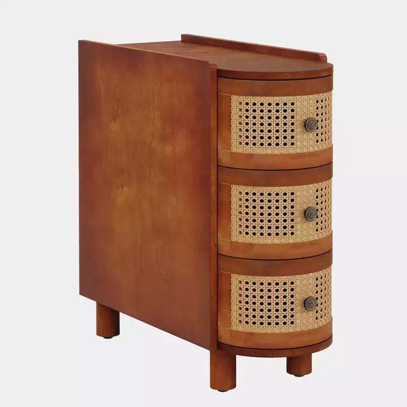 Lantine Solid Wood End Table with 3 Rattan Drawers and Exquisite Embossed Handles, No Assembly Required