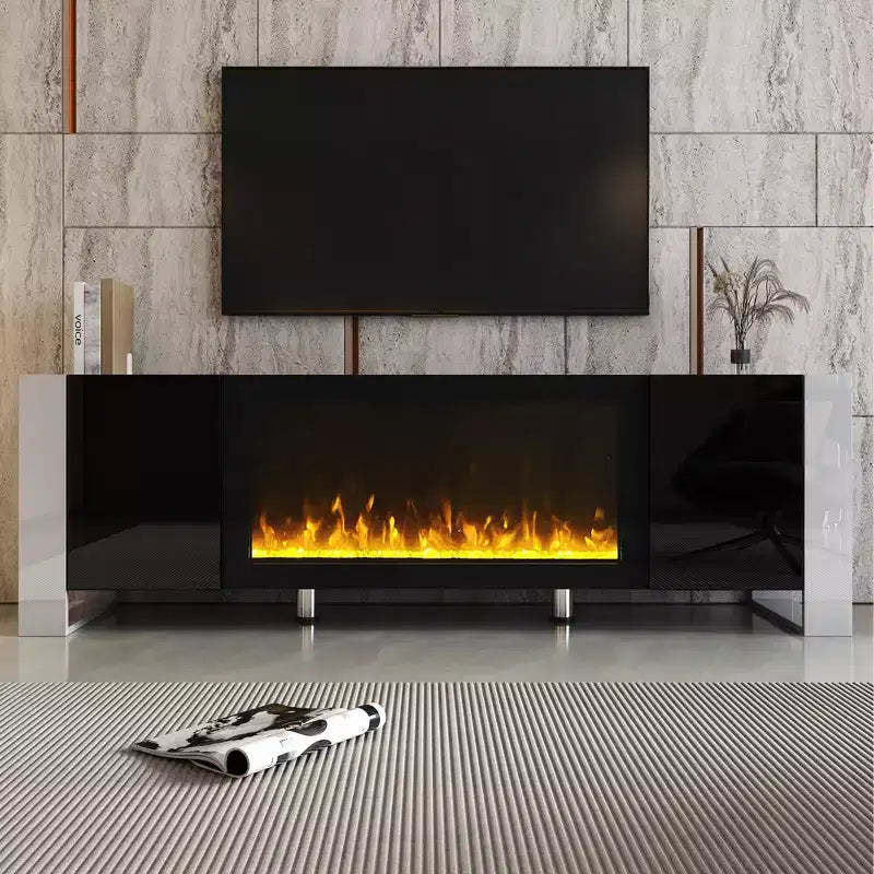 Whisen Modern TV Stand Fits TVs up to 78 in. with Non-heating Electric Fireplace Appearance and 2 Cabinets