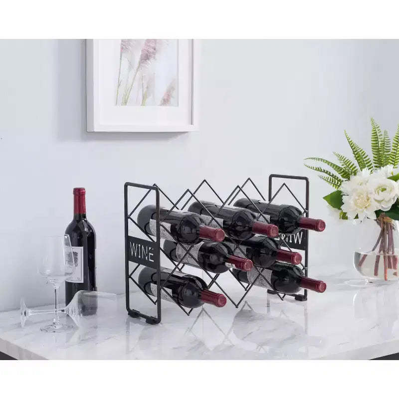 Kings Brand Furniture - Countertop Tabletop Wine Rack, Wine Bottle Storage Holder Stand for Home Kitchen & Bar - Pewter - No Assembly Required