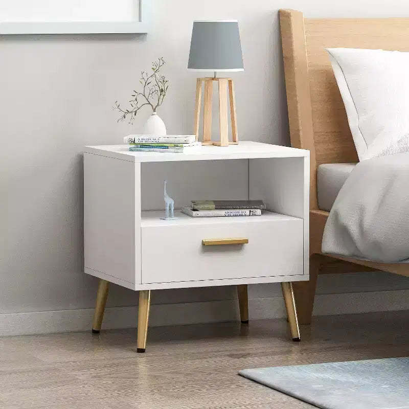 Famapy White High Footed Nightstand with Drawer Receiving Compartment