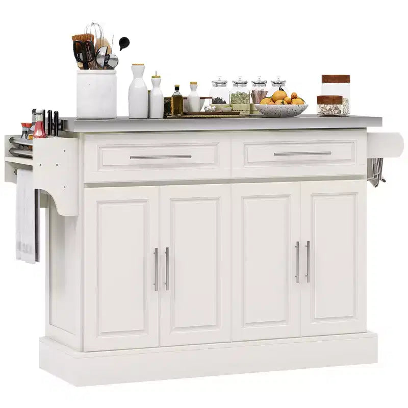 HOMCOM Rolling Kitchen Cart on Wheels, Portable Kitchen Cart with Stainless Steel Top, 2 Drawers, Spice, Knife and Towel Rack