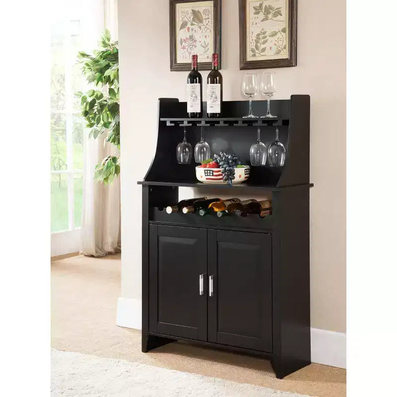 Kings Brand Furniture Shelton 9 Bottle Capacity Wine Rack Buffet & Storage Cabinet, Black