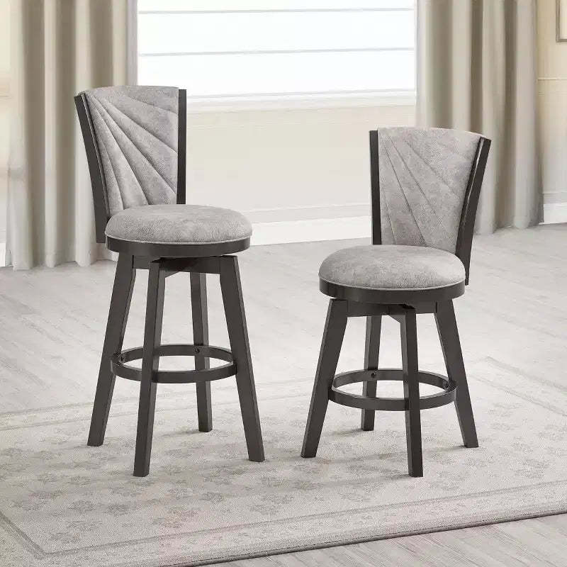 Kings Brand Furniture Boyce 29 Upholstered Counter Hight Swivel Stools, Set of 2, Silver/Gray