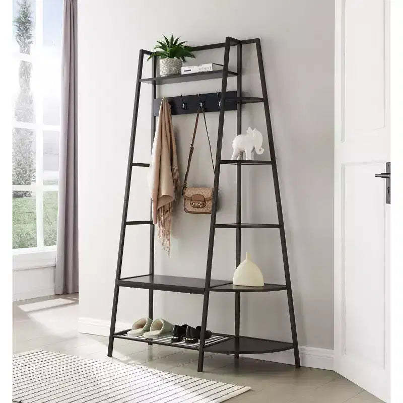 Kings Brand Furniture - Hall Tree with Storage Bench and Shelf - Entryway Bench with Shoe Storage Hooks and Coat Rack Stand with Shelf - Pewter