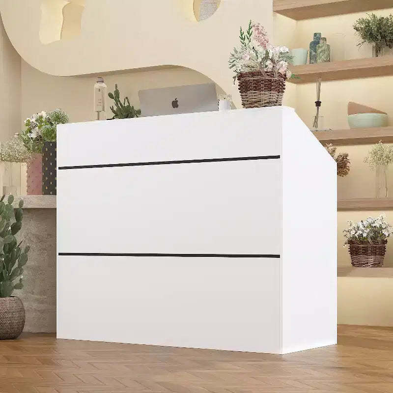 Famapy 47.2 Minimalist White Reception Desk - Professional Front Office Counter