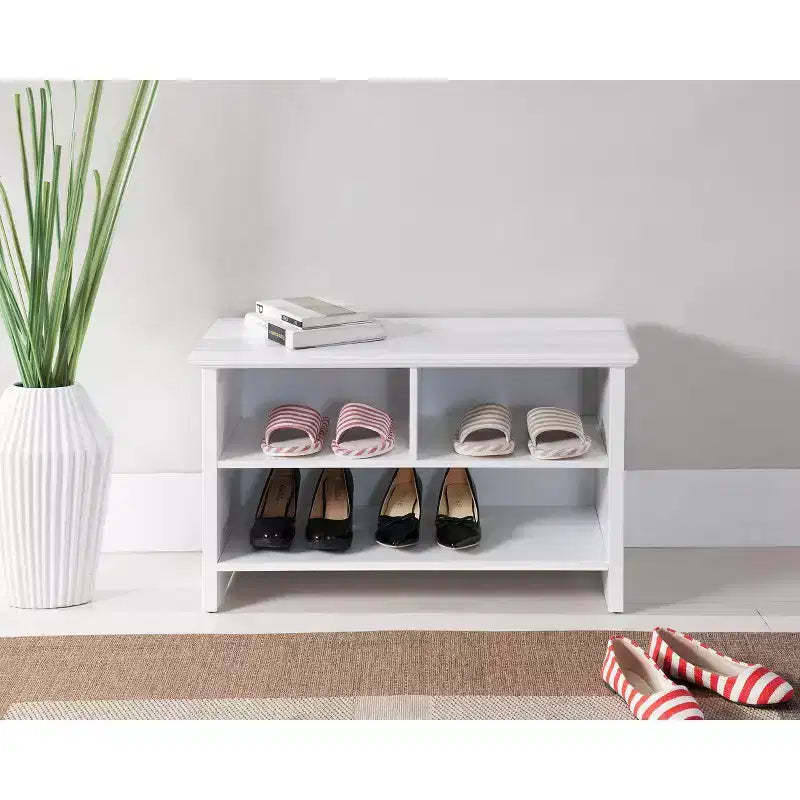 Kings Brand Furniture Worthington 2-Shelf Shoe Storage Bench, White