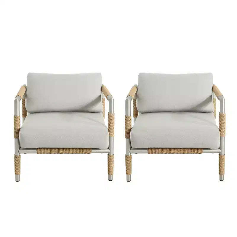 Christopher Knight Home Wevin Aluminum Chair with Cushions (Set of 2), Light Grey