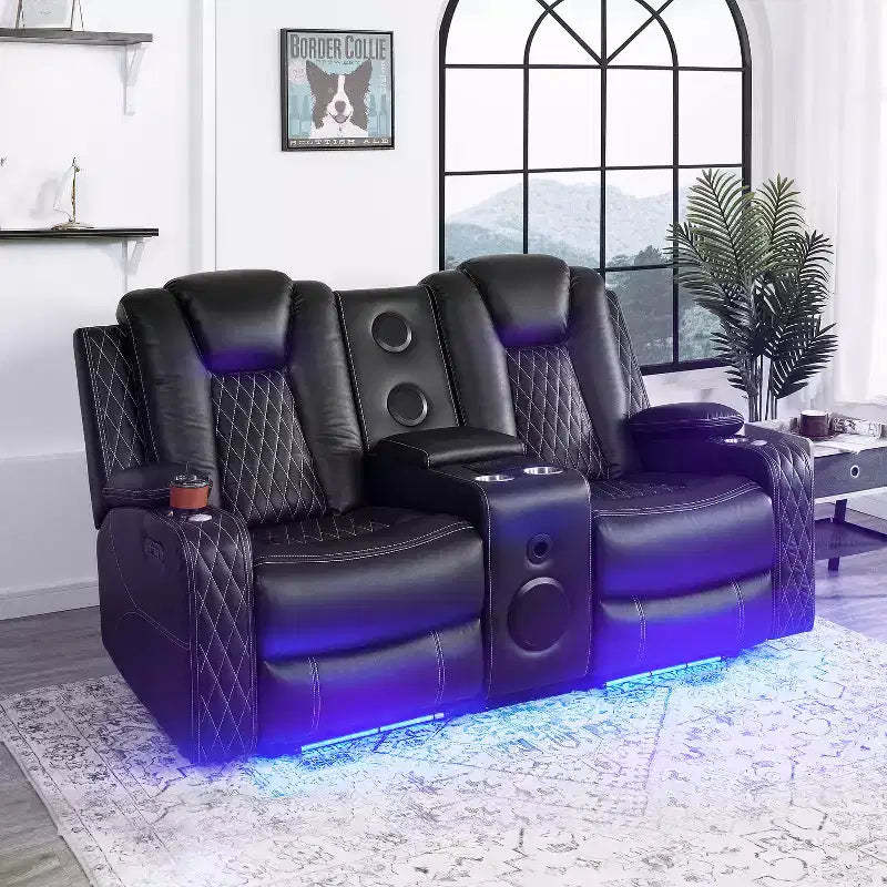 Home Imports Emporium Deluxe Theater Style Motion Loveseat with LED Lights