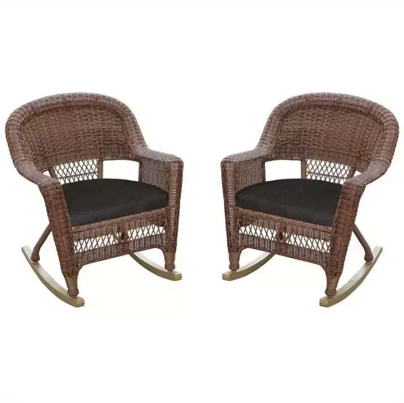 HomeStock Honey Wicker Chair with Black Cushion - Set of 4