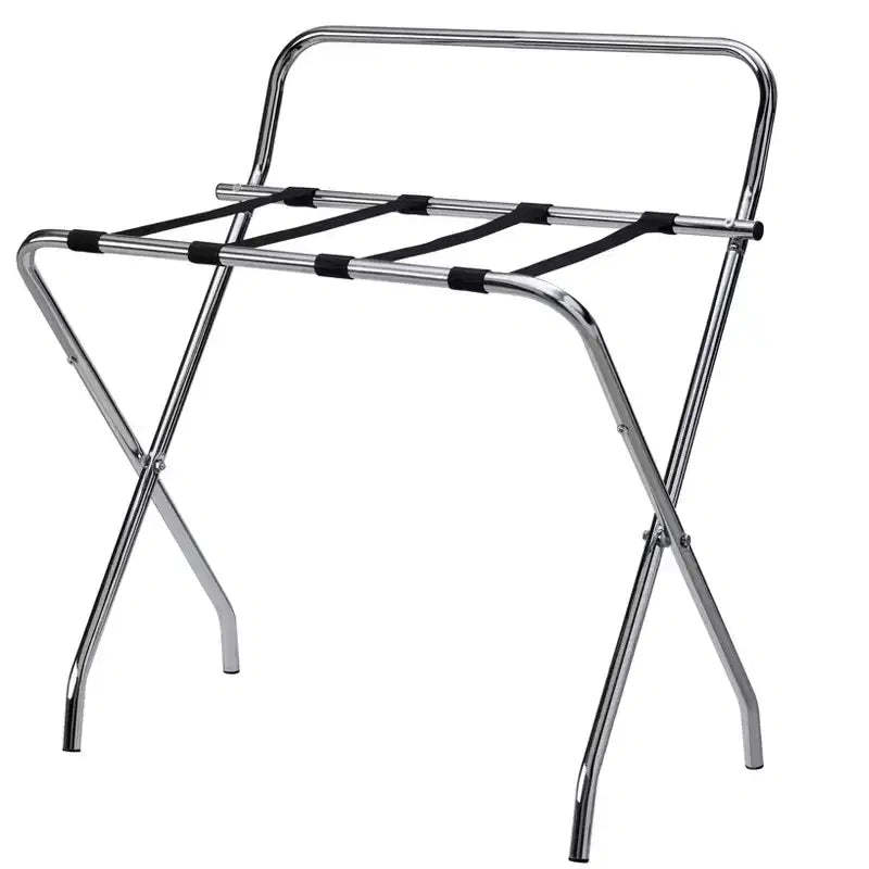 Kings Brand Furniture Ludlow Folding Luggage Rack, Stylish Suitcase Stand, High Back, Chrome