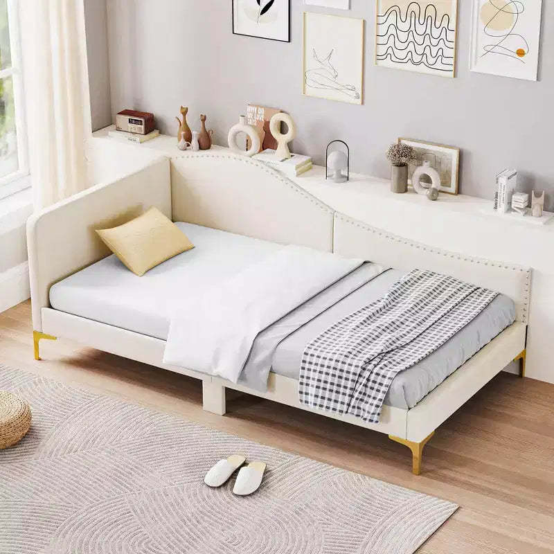 Costway Twin/Full Size Upholstered Daybed Rivet-Tufted Platform Bed with Metal Legs