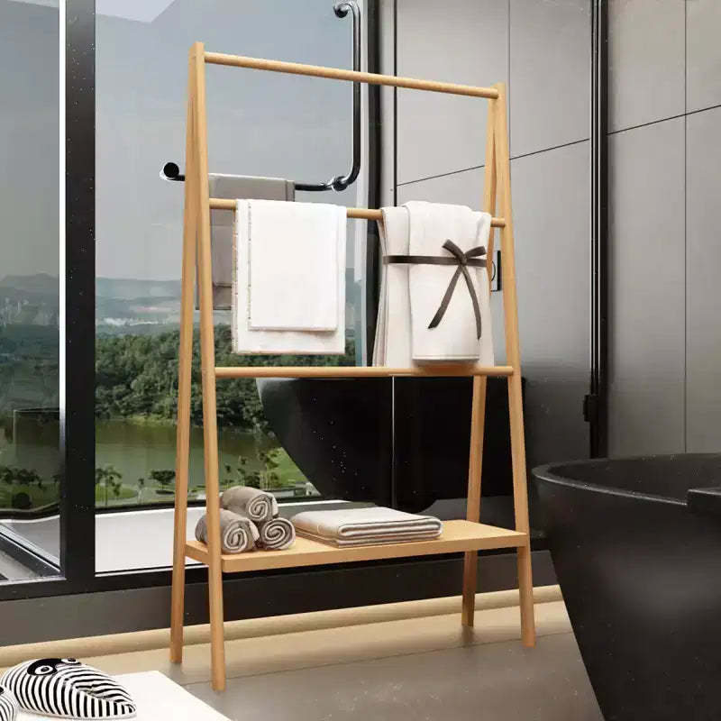Bamboo Ladder Towel Rack, Freestanding Clothing Rack with Storage Shelf, Bathroom Drying Stand, Display Stand for Bedroom Dressing Room Laundry