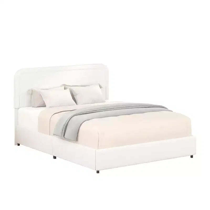 GDFStudio Ross 4-Drawer Storage Upholstered Queen Curved Stitched Bed with Adjustable Headboard Height, Ivory