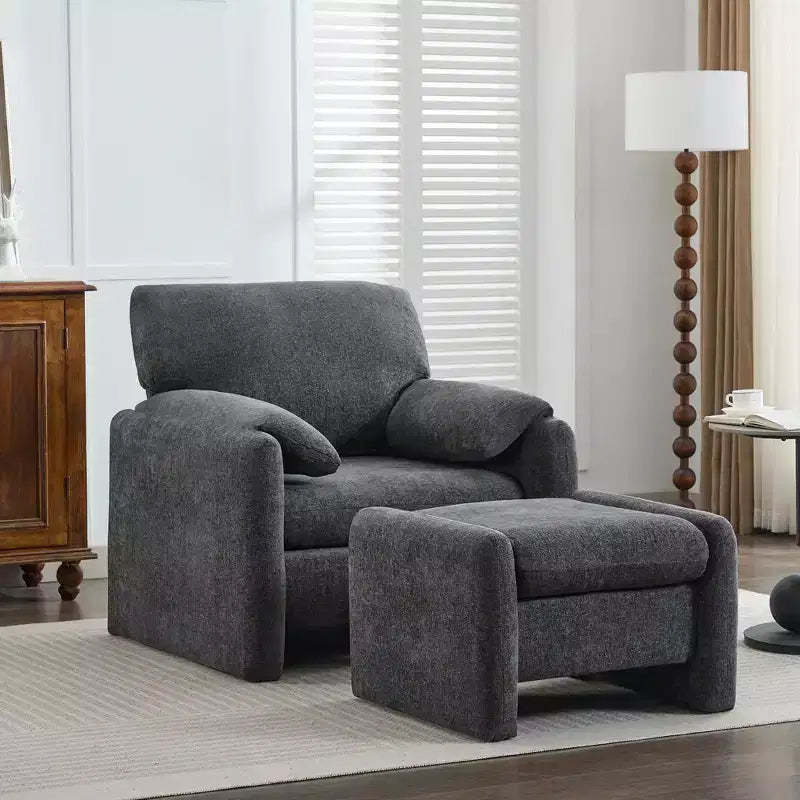 HYLEORY Chenille 36.41'' Accent Chair with Ottoman,Comfy Oversized Seat Lounge Chair Upholstered Armchair for Living Room Bedroom Office Apartment
