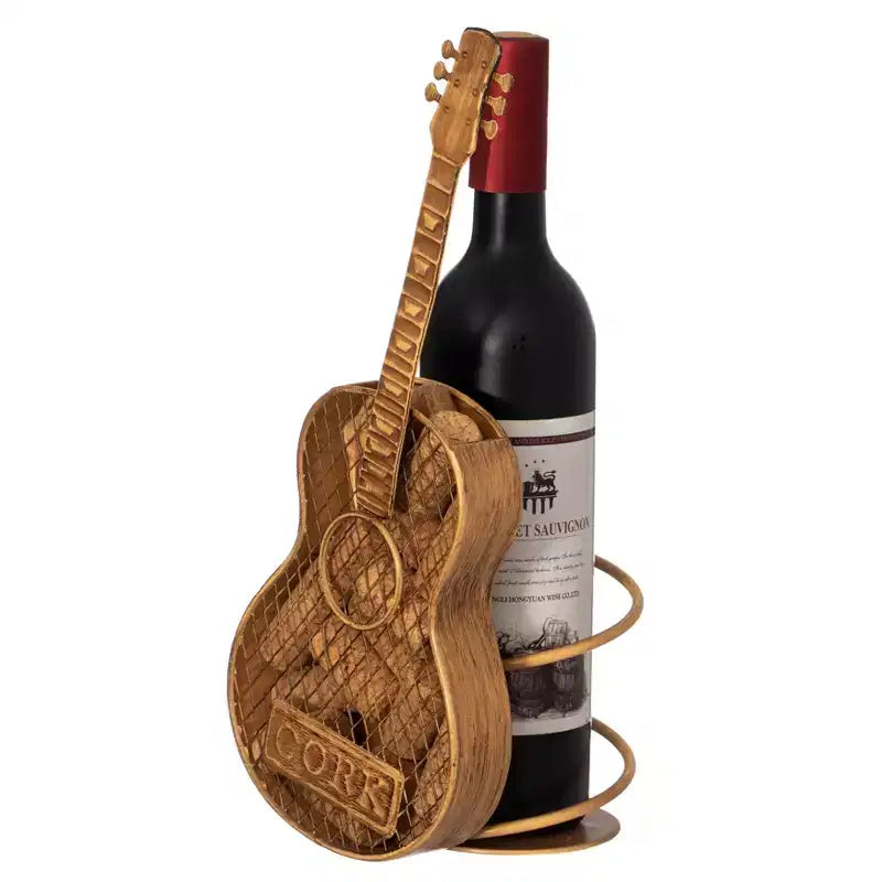 Vintiquewise Decorative Metal Guitar Shape Wine Bottle and Cork Holder  A Unique Home Decor Piece and Countertop Accessory