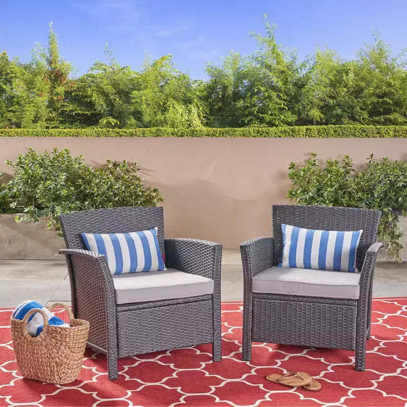 Christopher Knight Home Lucia Outdoor Wicker Club Chairs with Cushion (Set of 2), Gray/Light Gray