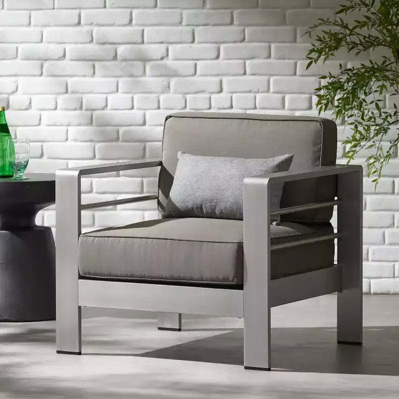 Christopher Knight Home Cape Coral Outdoor Aluminum Club Chair with Cushions, Silver/Khaki