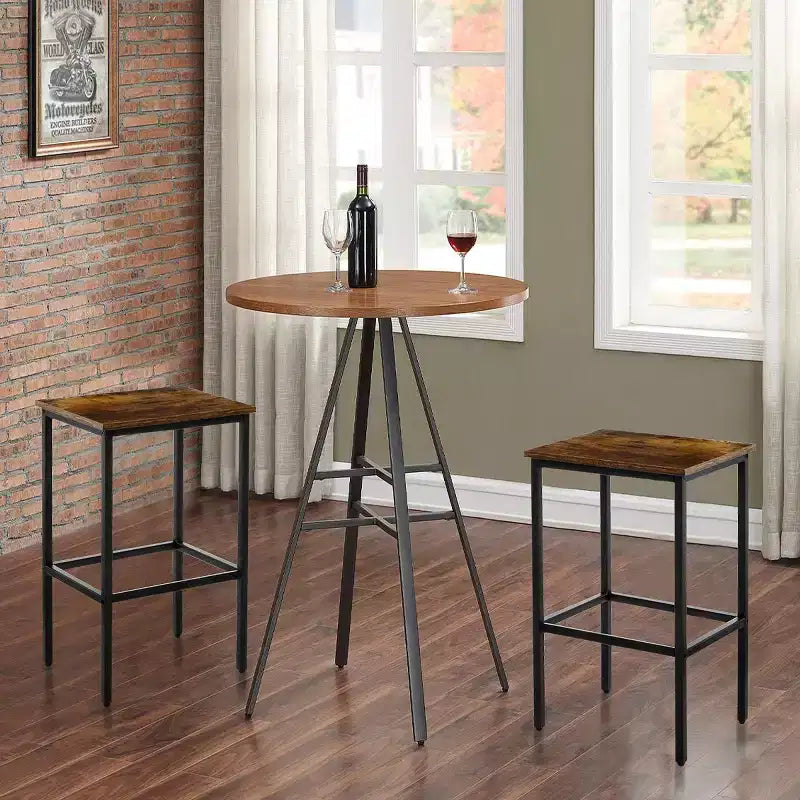 WARMOUNTS Set of 2 Rustic Brown Counter Height Barstool Backless with Sturdy Steel Frame