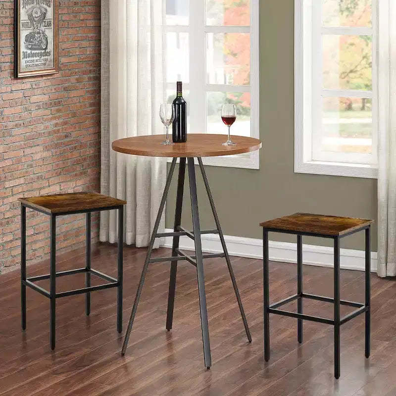WARMOUNTS Set of 2 Rustic Brown Counter Height Barstool Backless with Sturdy Steel Frame