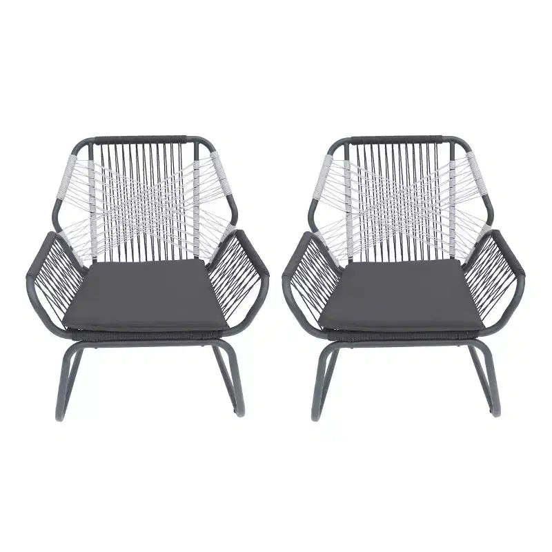 Christopher Knight Home Idaho Outdoor Rope and Steel Club Chairs with Cushion (Set of 2), Gray/White