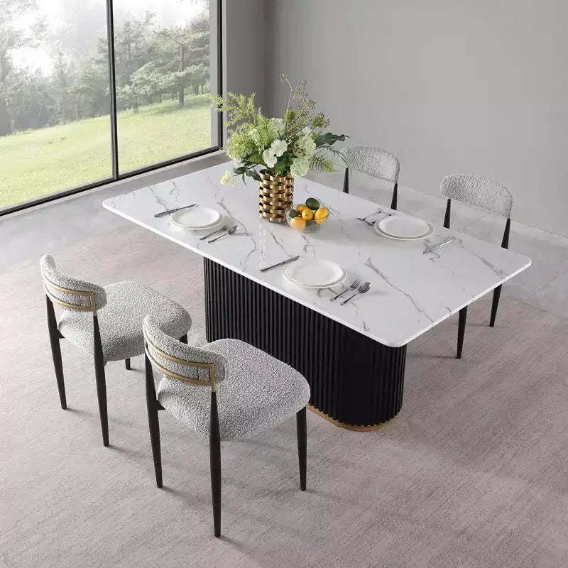 Modern 5-Piece Faux Marble Dining Table with Boucle Armless Chairs in Grey Dining Room Set for Kitchen -Morden Fort