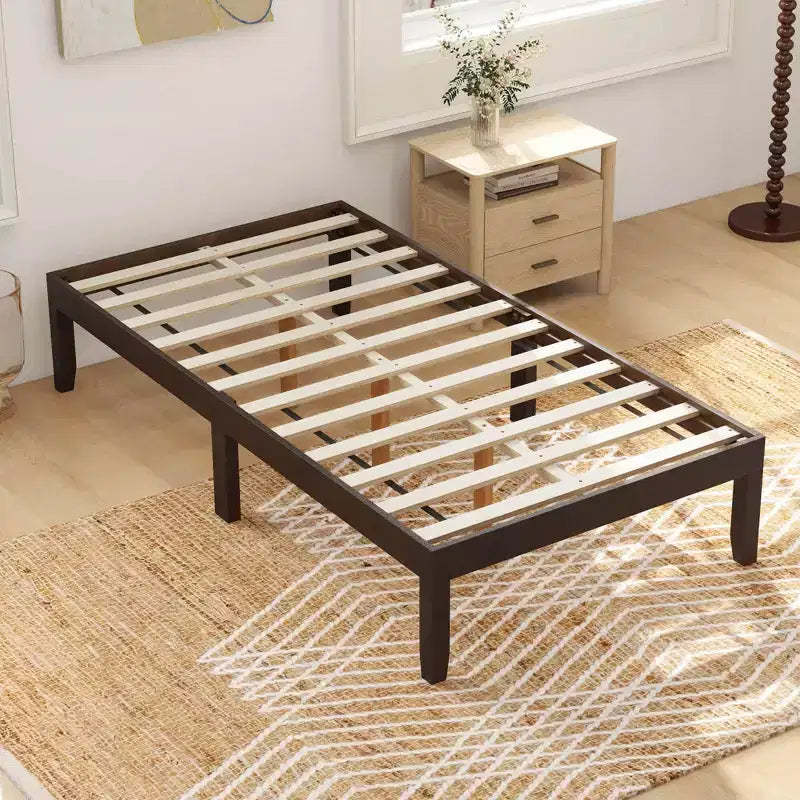 Costway Twin/Full/Queen Size Wooden Platform Bed Frame 14 with Rubber Wood Legs Under-bed Storage Brown