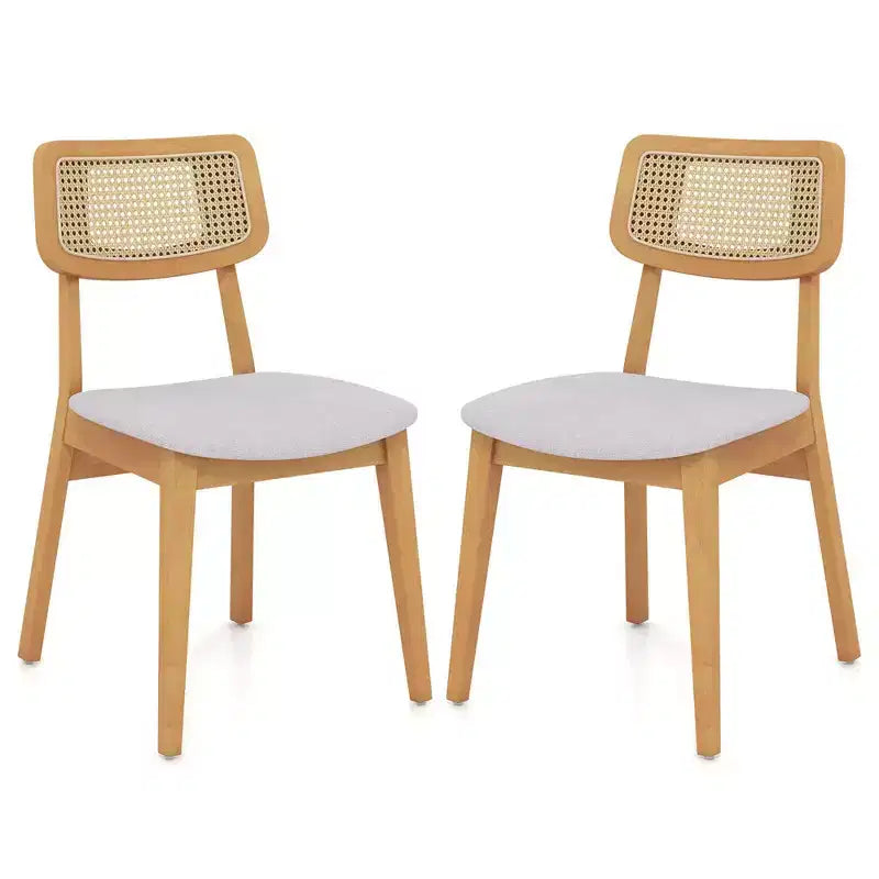 Costway Wooden Rattan Dining Chair Set of 2/4 with Can Back Rubber Wood Frame Padded Seat