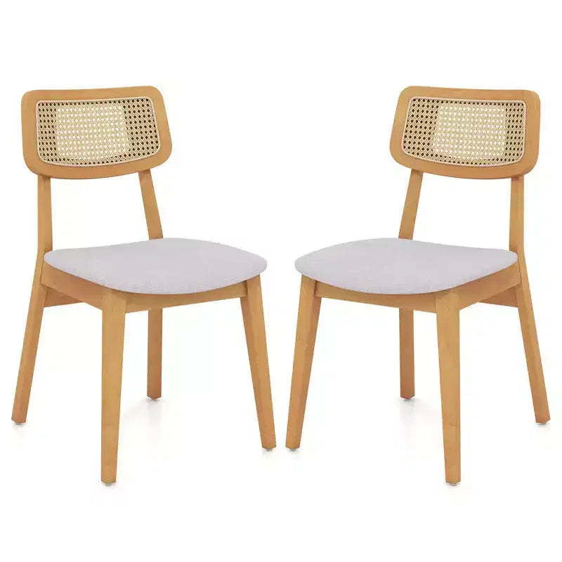 Costway Wooden Rattan Dining Chair Set of 2/4 with Can Back Rubber Wood Frame Padded Seat