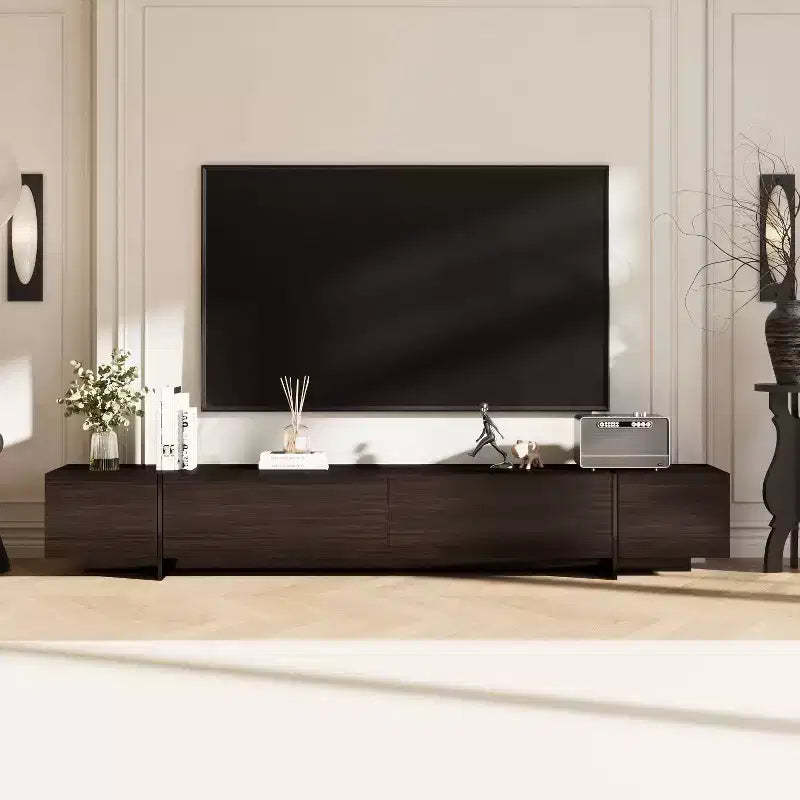 Famapy Brown Long TV Cabinet Woodgrain Finish 4 Drawers Storage
