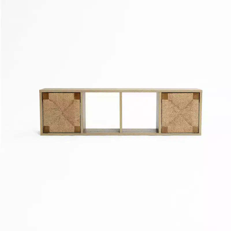 LuxenHome LuvenHome 42 Floating TV Cabinet, Wall-Mounted Media Console Entertainment Center with Woven Rope Door Panel, Oak Natural