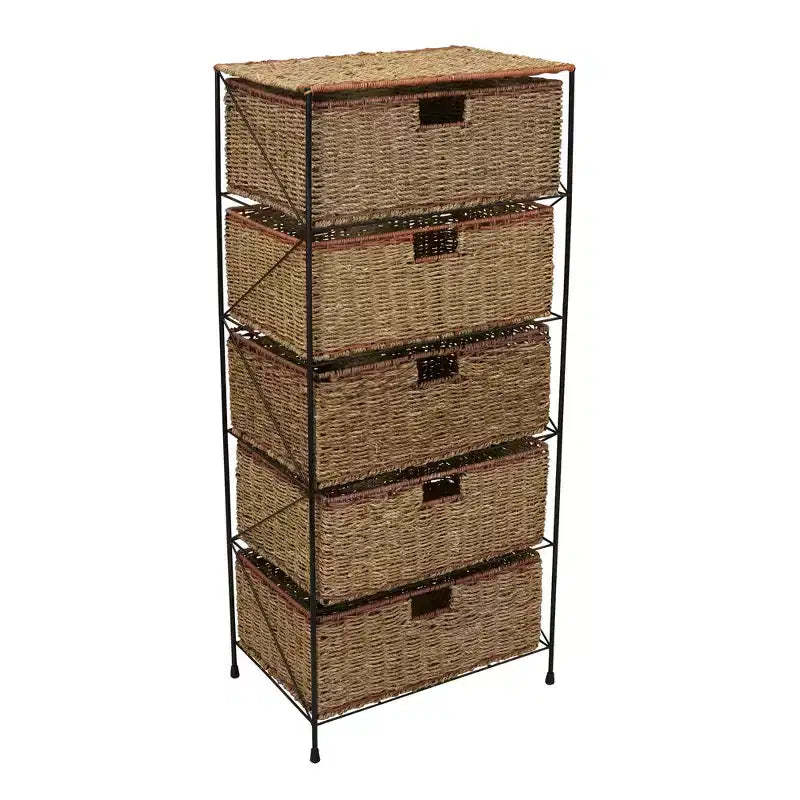 5 Drawer Seagrass Wicker Storage Unit, Natural