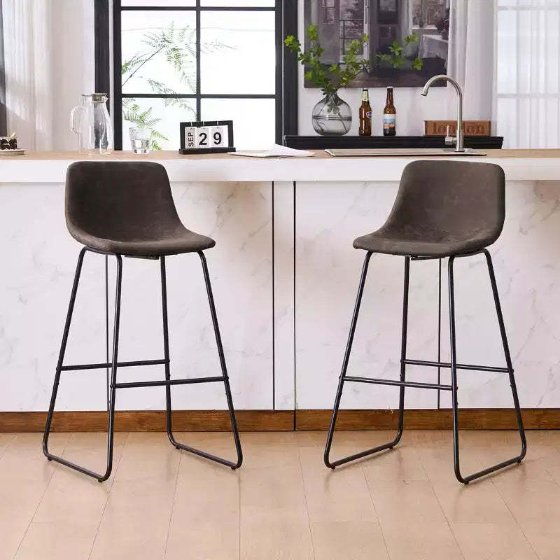 FERPIT Faux Shearling Counter Height Bar Stools Set of 2, Upholstered Bar Stools with Footrest, Dark Brown, 24