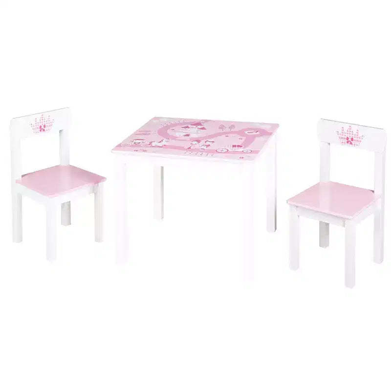 Roba: Kids Wooden Table & 2 Chairs Set, Pink Princess theme