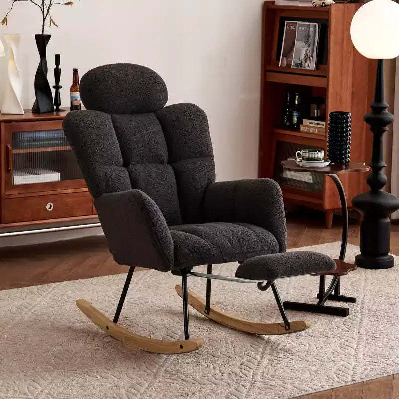 Teddy Fabric Upholstered Rocking Glider Chair, Mid Century Modern Accent Arm Chair with High Backrest and Pillows - ModernLuxe