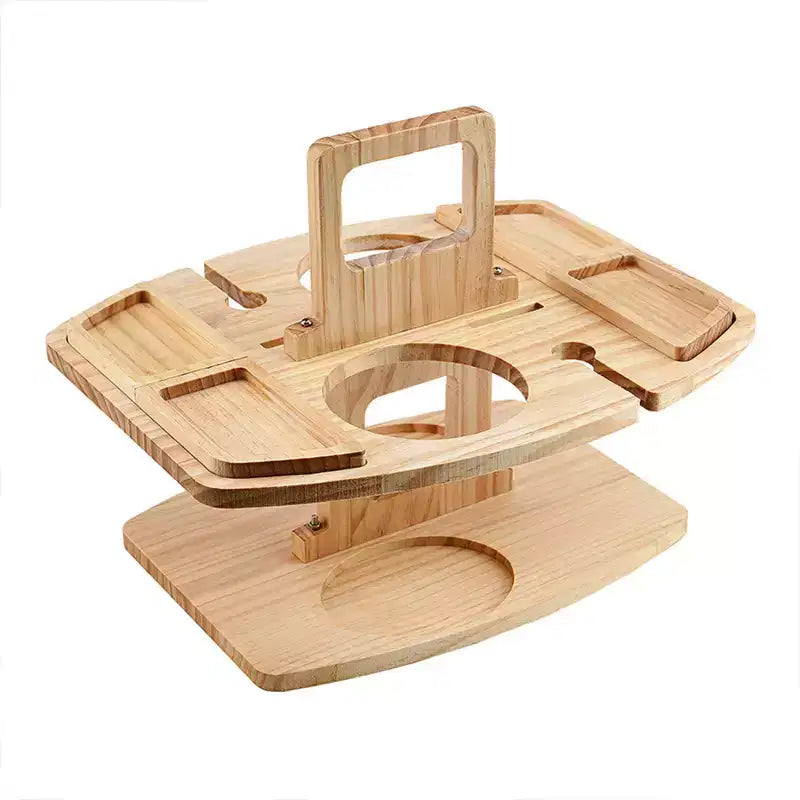 Wooden Picnic Table,With Carrying Handle,Outdoor Portable Removable Wine Glass Holder,Fruit Snack Tray