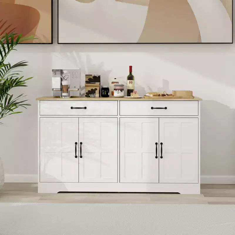 AndMakers White Wood 55.91 in. Sideboard with Shaker Style Design Doors