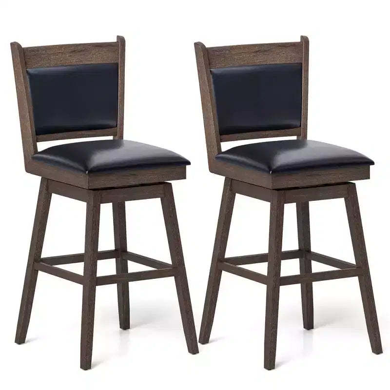 Costway 29 Swivel Bar Stools Set of 2 with Back Rubber Wood Legs Sturdy Footrest
