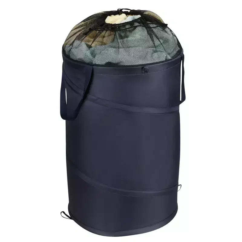 Mesh Pop Up Laundry Hamper, Mesh Top with Drawstring Cord, 2 Sturdy Handles, Navy