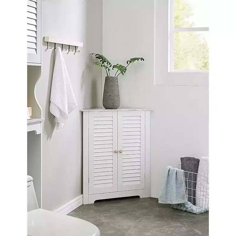 Kings Brand Furniture - Decatur Bathroom Corner Floor Storage Cabinet, White