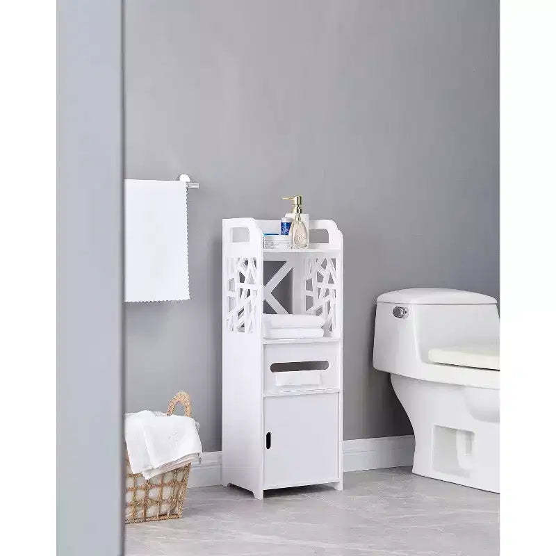 Kings Brand Furniture - Larie Wood Bathroom Floor Storage Cabinet, White