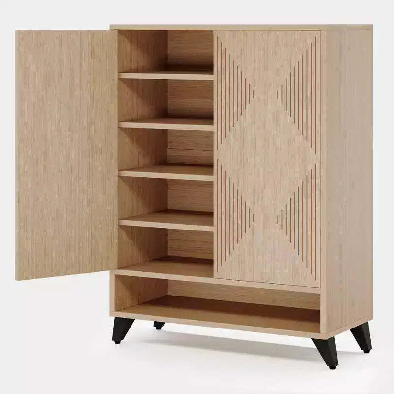 6-Tier Shoe Storage Cabinet with Doors, Wood Shoe Organizer Rack with Adjustable Shelf
