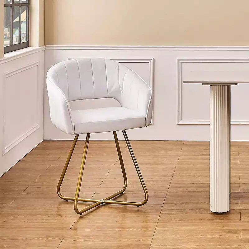 VECELO Velvet Accent Chair Modern Lounge Armchair with Gold Metal Base & Padded Backrest White