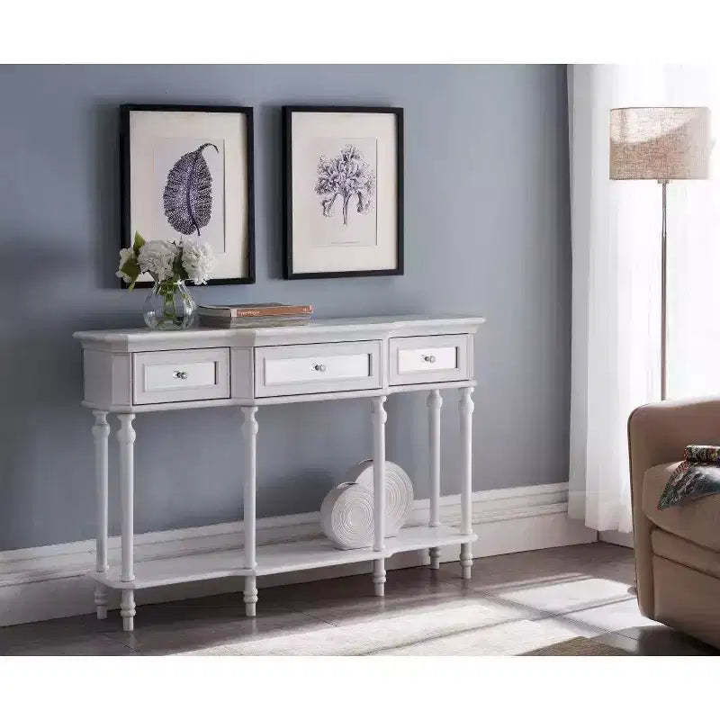 Kings Grand Furniture - Narod Console Sofa Table with Storage Drawers and Shelf for Entryway, White