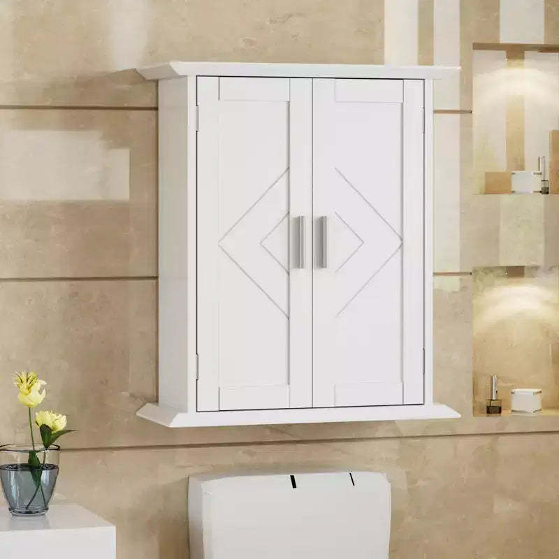 VECELO Wall Mount Bathroom Cabinet Wooden Storage Cabinet with Adjustable Shelves and 2 Doors, Bathroom Medicine Cabinet, White