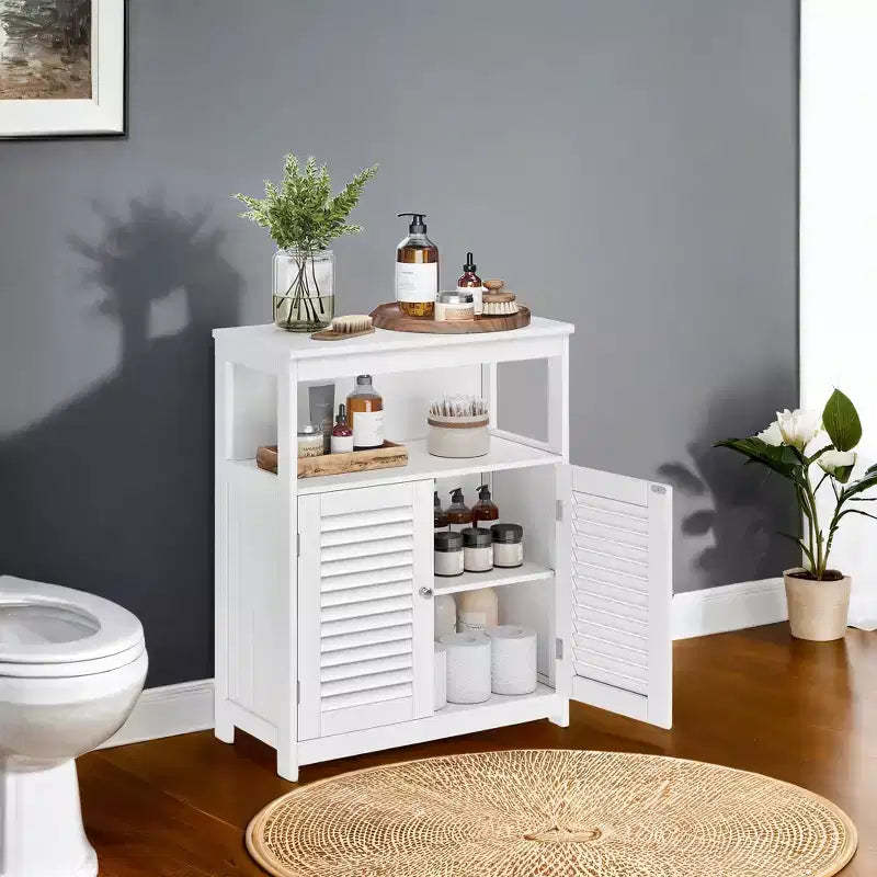 Stylish White Floor Cabinet - Easy Assembly, Sturdy MDF Construction